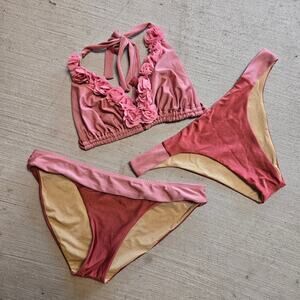 Luli Fama Bloom Halter Bikini Top Minimal and Banded Bottom Large D Cup Swim